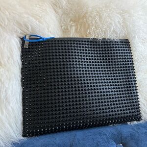 Christian Louboutin Clutch Bag Flat Pouch Black Red Spike Studs Handbag Logo
